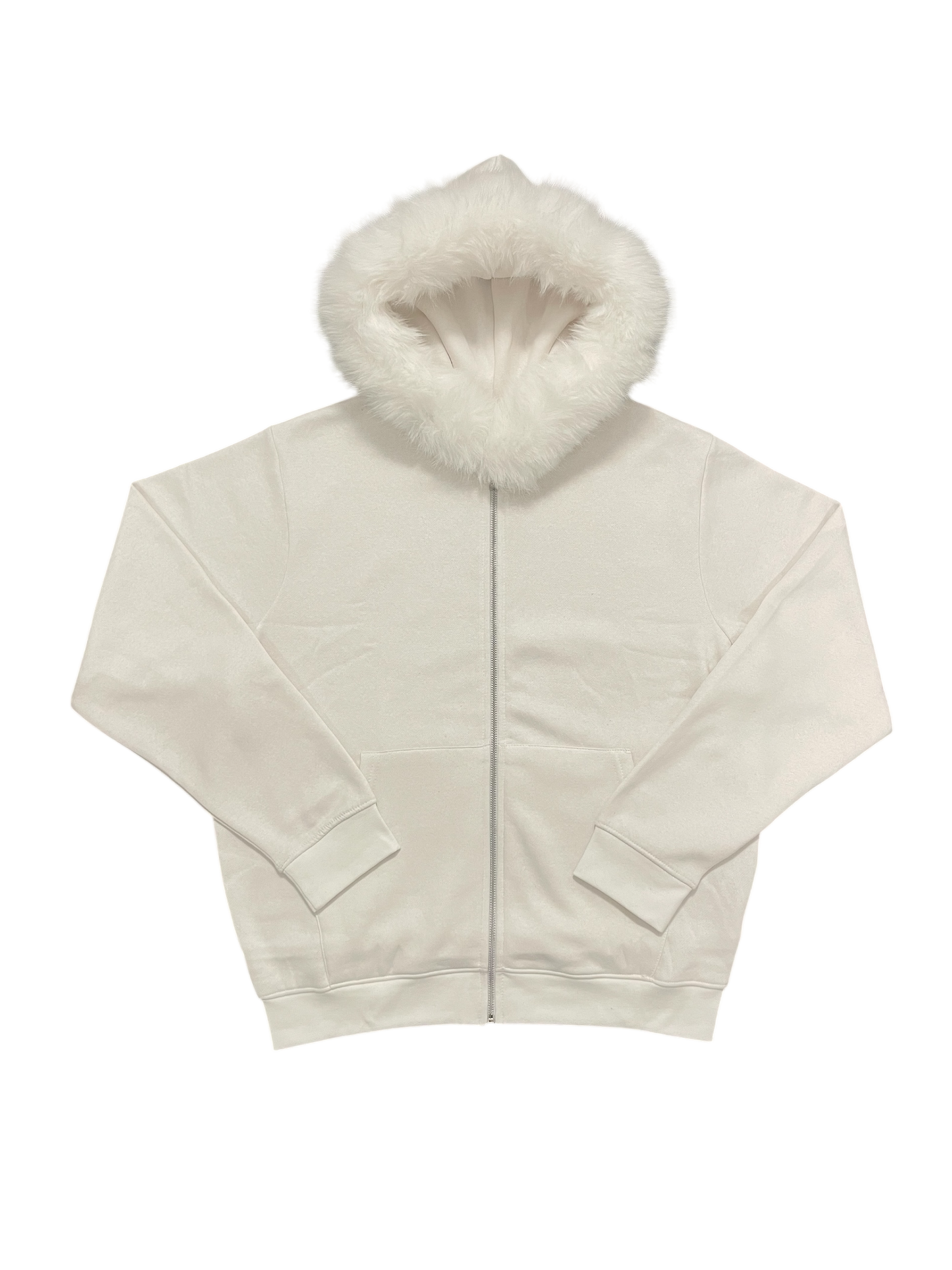 LOS VERC FAUX FUR ZIP HOODIE WHITE