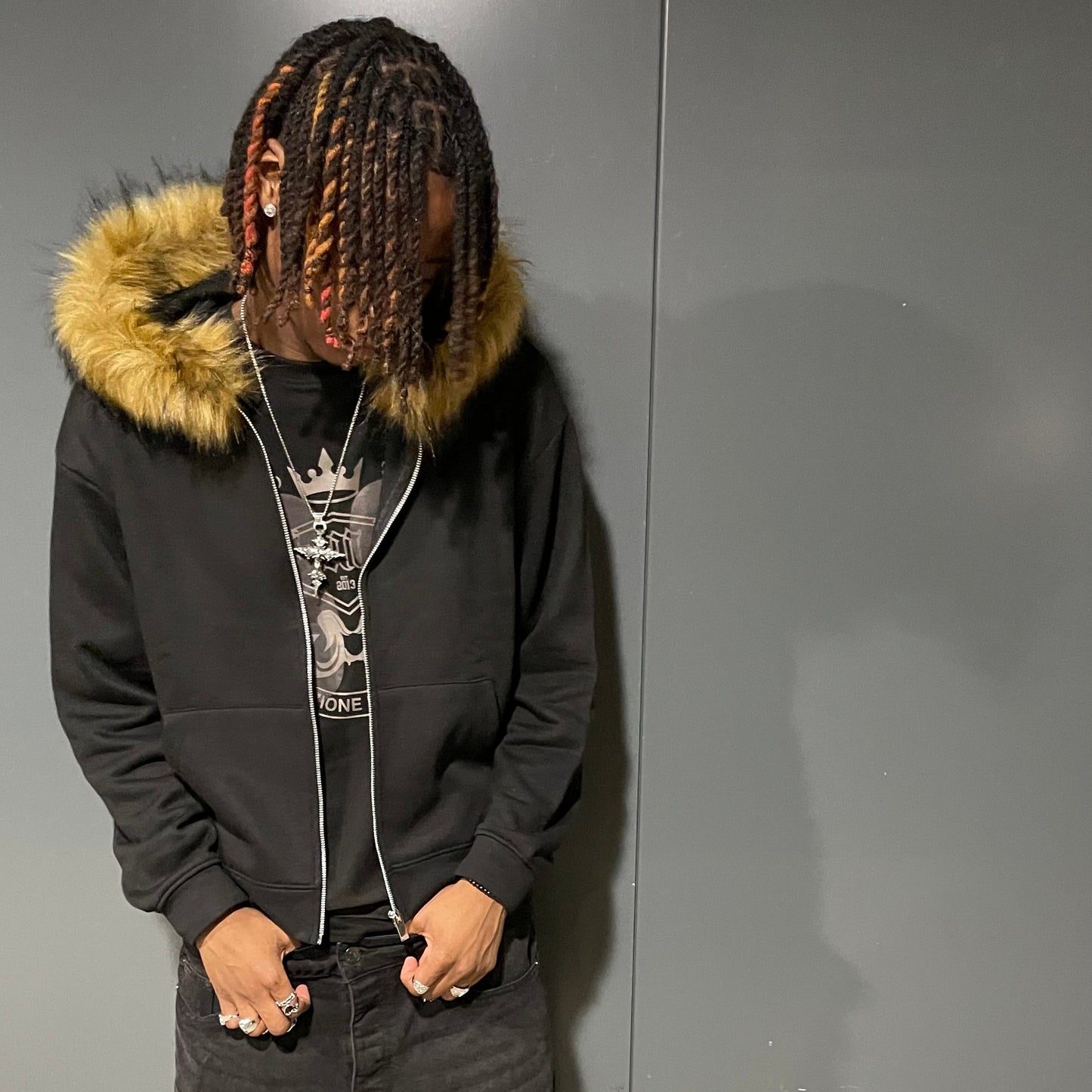 LOS VERC FAUX FUR ZIP HOODIE BLACK