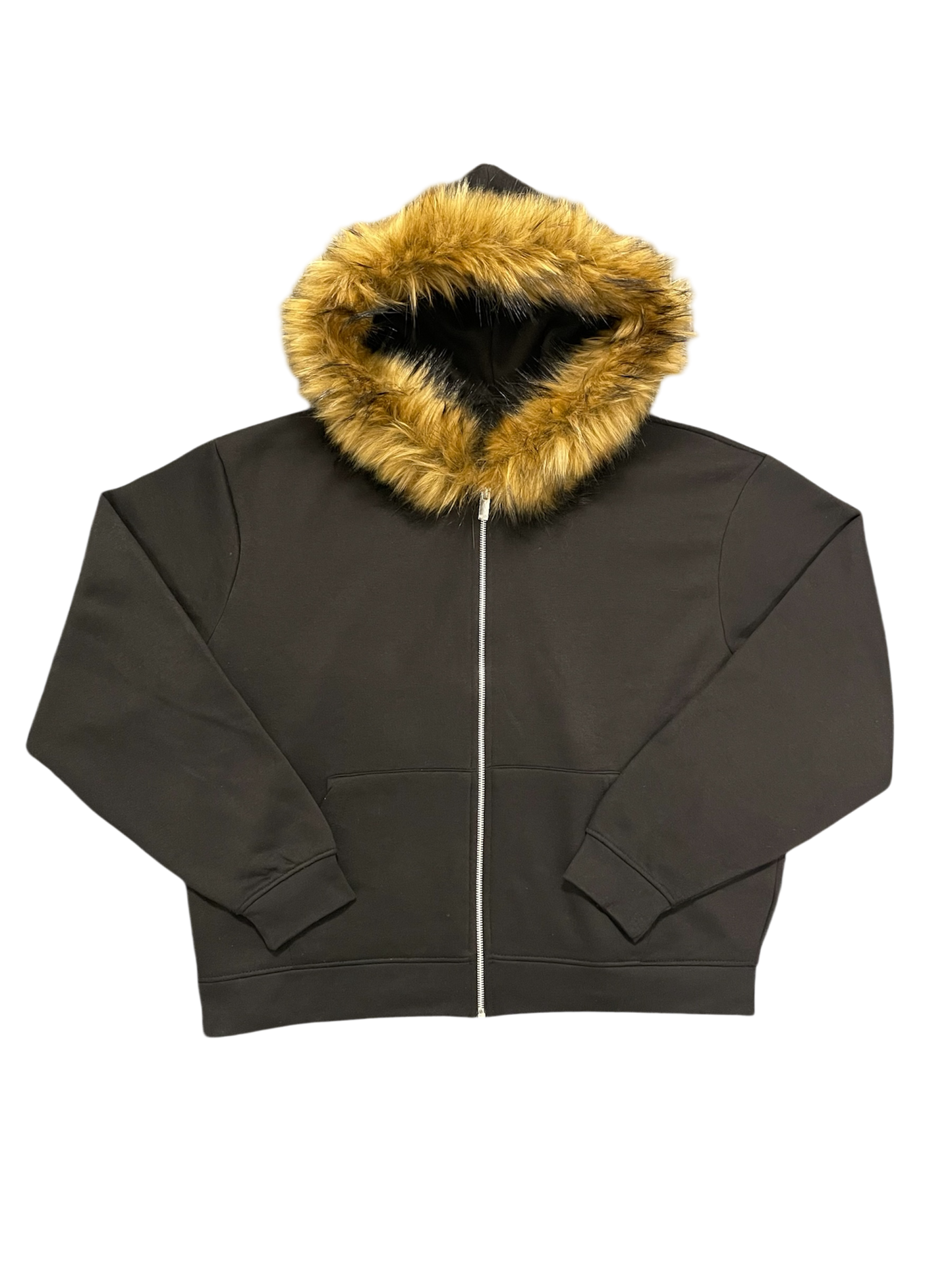 LOS VERC FAUX FUR ZIP HOODIE BLACK