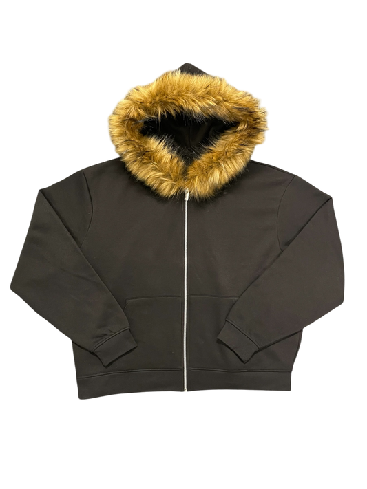 LOS VERC FAUX FUR ZIP HOODIE BLACK