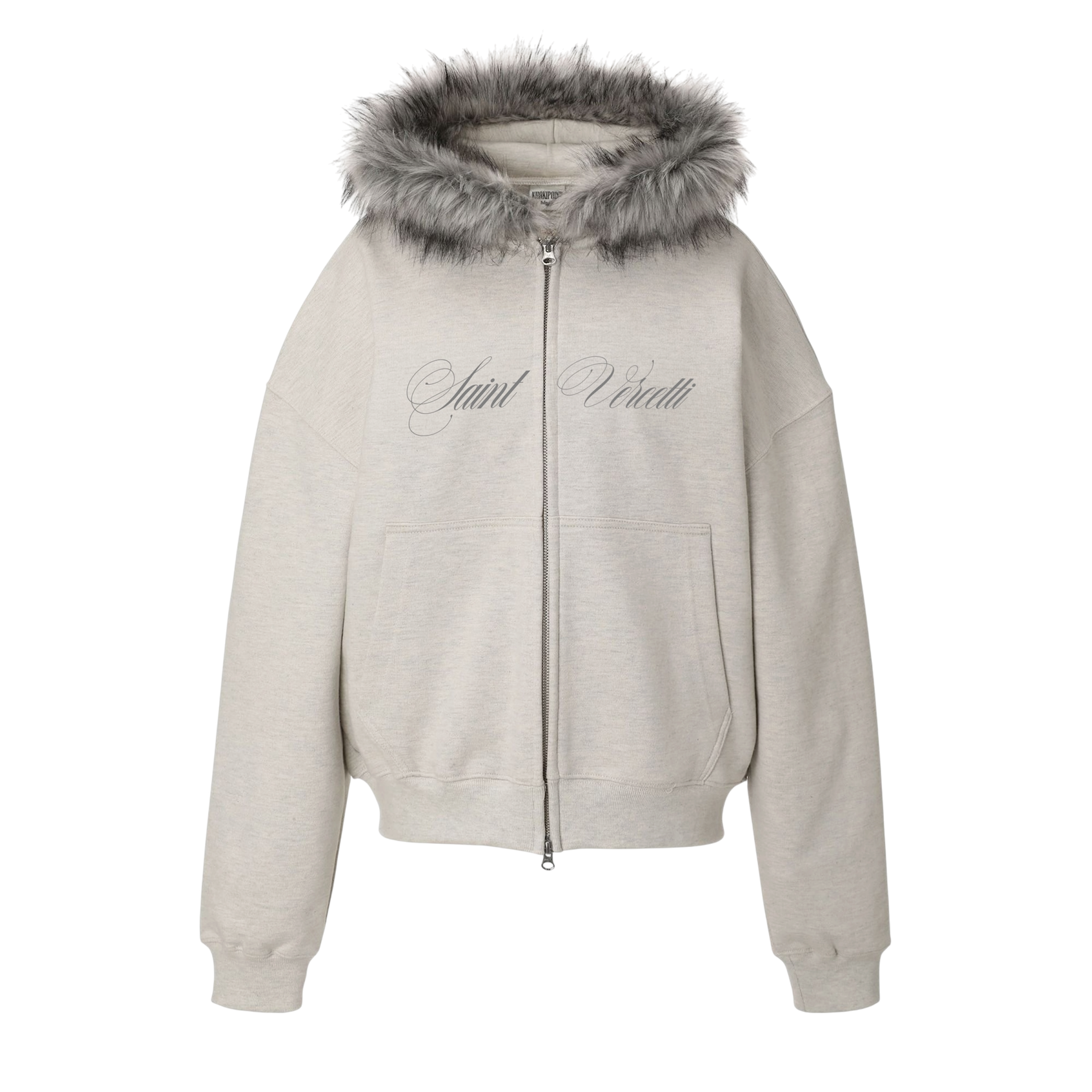 LOS VERC CURSIVE FAUX FUR ZIP HOODIE GREY – SAINT VERCETTI