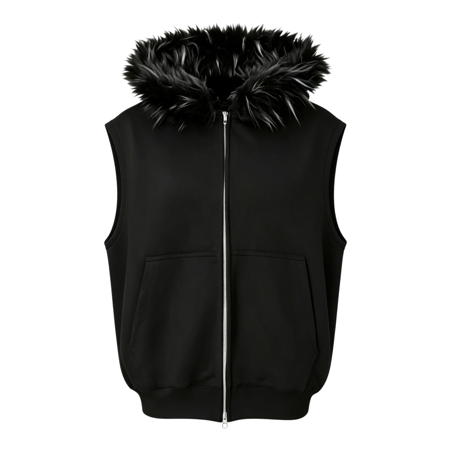LOS VERC SLEEVELESS FAUX FUR ZIP HOODIE BLACK