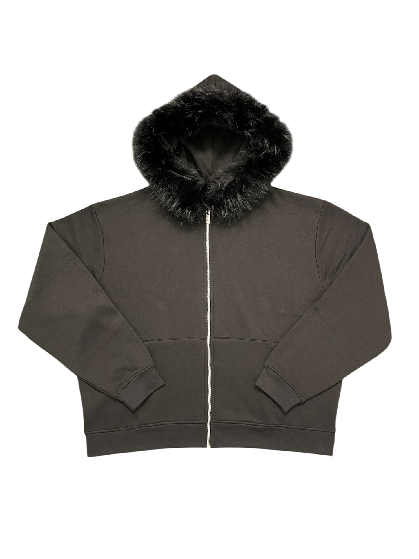 LOS VERC FAUX FUR ZIP UP HOODIE BLACK/BLACK