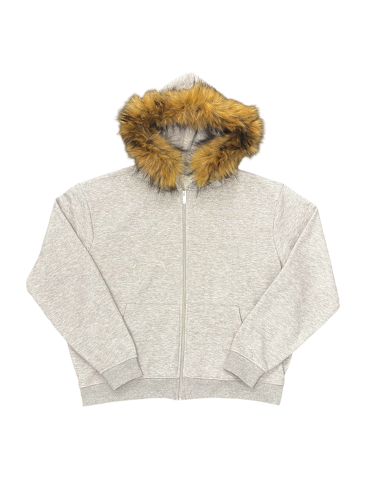 LOS VERC FAUX FUR ZIP HOODIE GREY