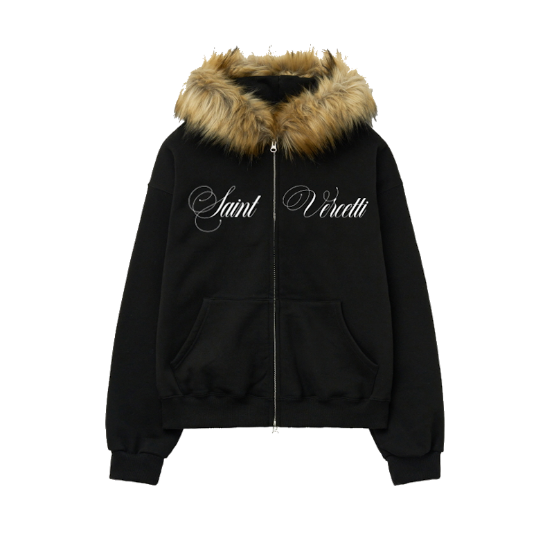 LOS VERC CURSIVE FAUX FUR ZIP HOODIE